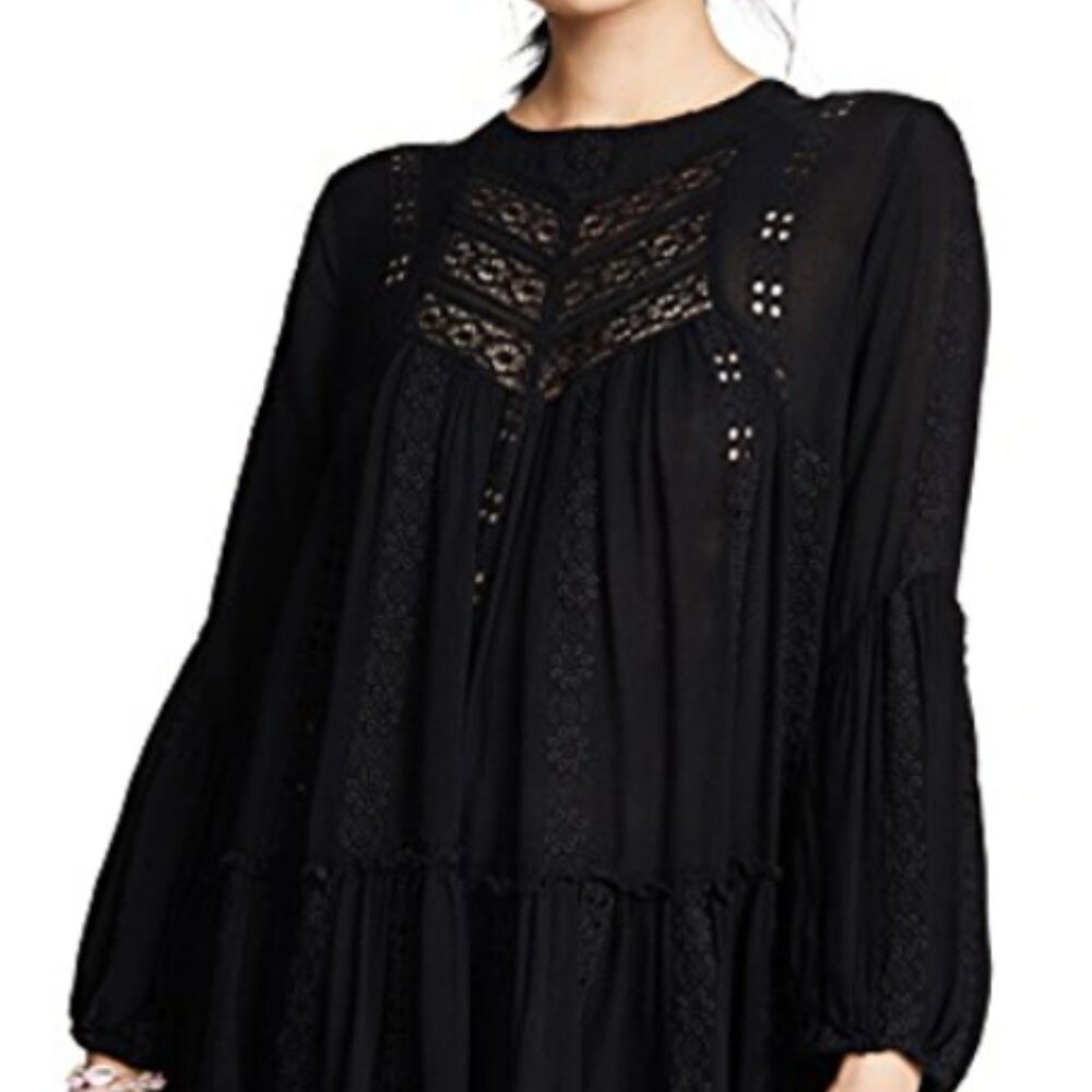 Free People Kiss Kiss Tunic Lace Eyelet Black Sz XS - Picture 3 of 6